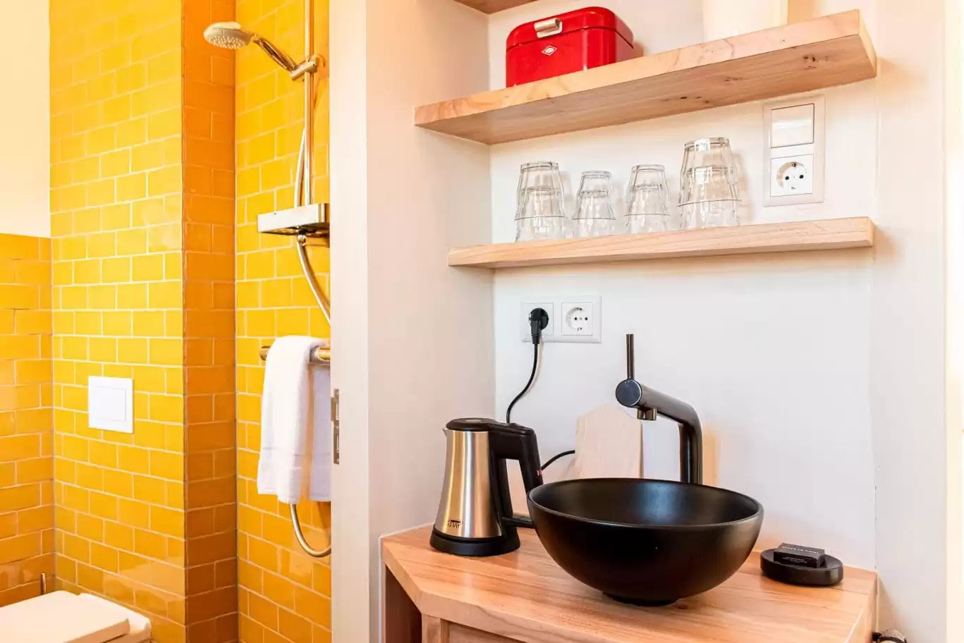 Pantry and bathroom of SWEETS hotel's bridge house Willemsbrug